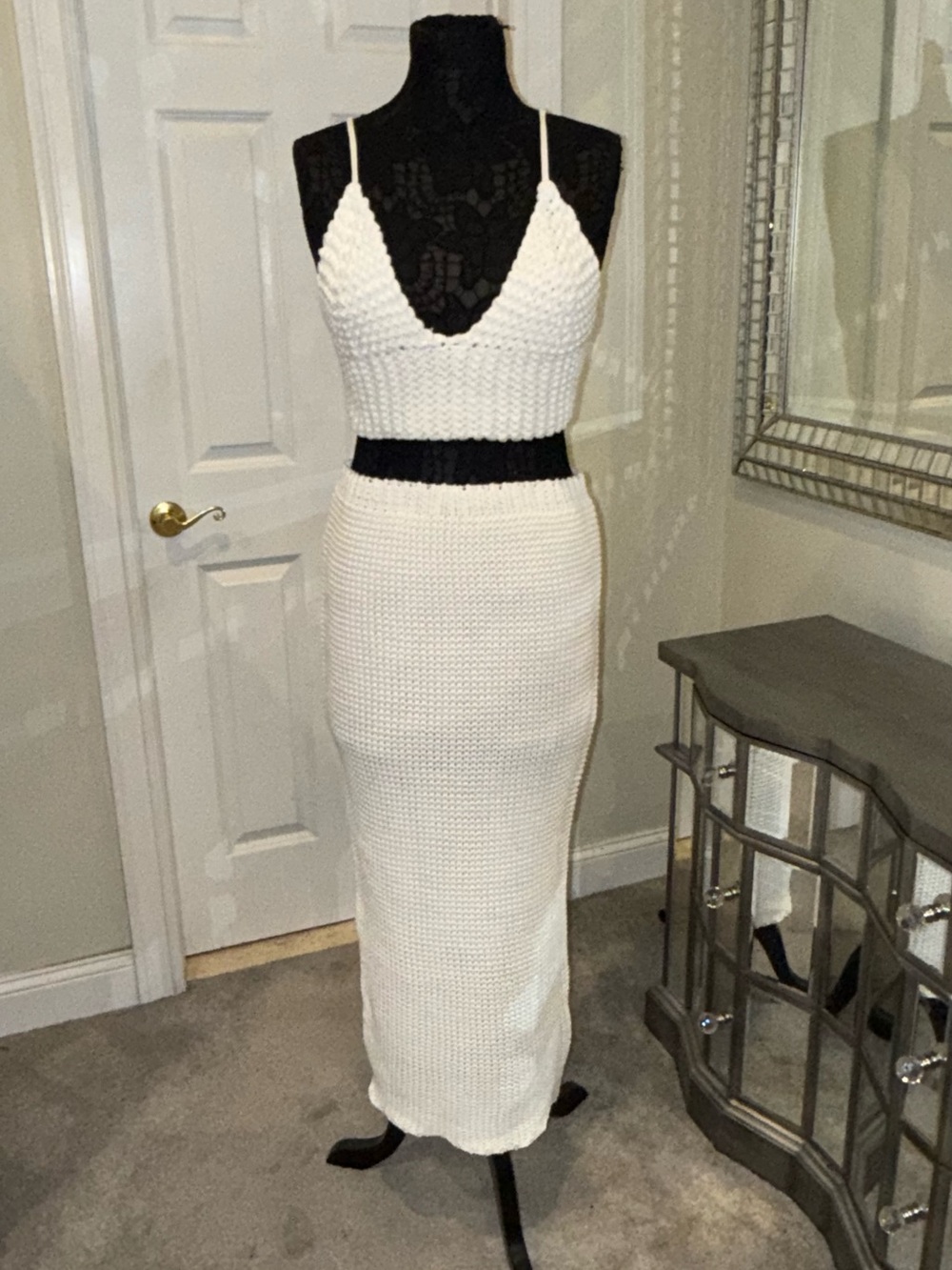 JLUXLABEL White Crochet Maxi Skirt Two-Piece Set